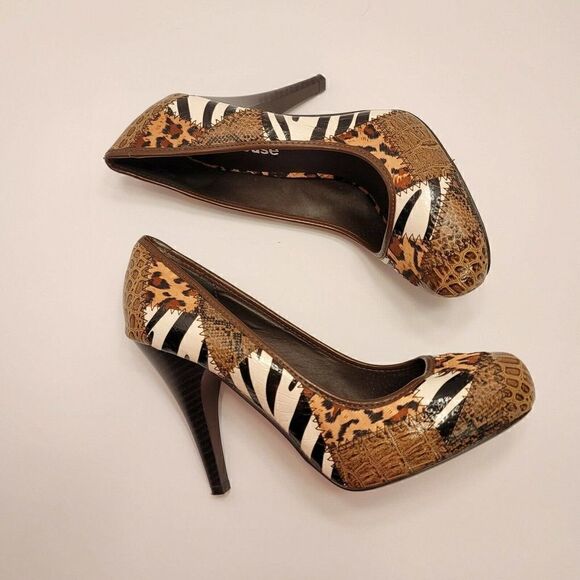 Dollhouse Dina Pumps With Patchwork Animal Prints And Hidden Platform Size 8M - Picture 1 of 11